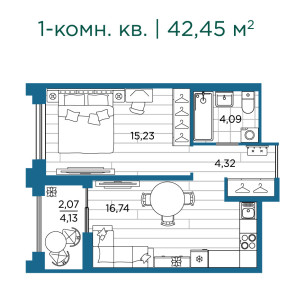 Клубный квартал «Ассамблея». Планировка 1-комн. кв.