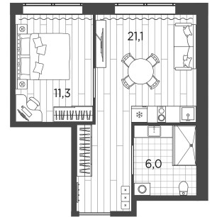 Апарт-отель  Industrial Avenir. 1-комн. кв. 38,4 кв. м
